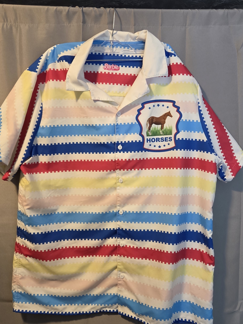 Barbie Mens Multicolor Striped Horse Button-Up Shirt